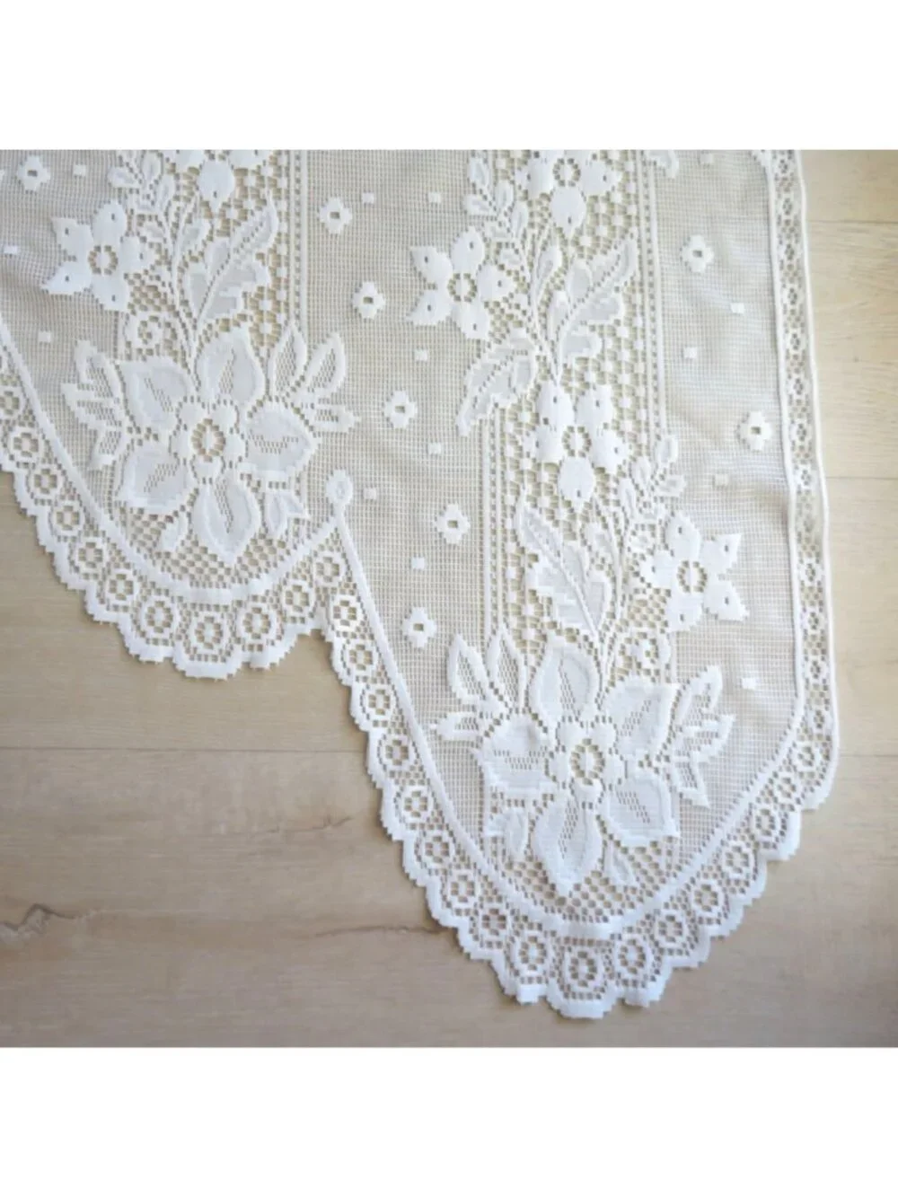 Vintage White Lace Window Valance 68x36 Floral Scalloped Edge Made In USA